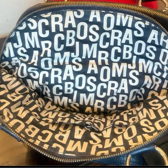 Marc Jacobs Distressed
Leather Signature Satchel - 
Dark Navy Large Soft Slouchy - Picture 5 of 13